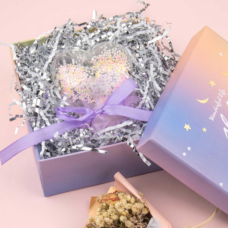 Caleihd 4.5oz Crinkle Cut Paper Shredded Filler Paper for Gift Baskets Gift Box Confetti Paper Shreds Decoration Stuffing for Birthday, Weddings, Anniversaries, Christmas Wrapping White&Silver - Image 2